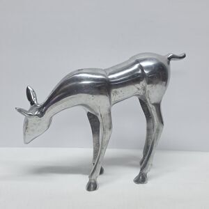Cast Aluminum Deer 8" Shelf Sitter Figurine Statue Silver Tone Metal Minimalist
